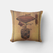 Steampunkのファンタジーの飛行船のオセアニアの娘の旅行 クッション (正面)
