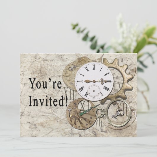 Steampunkのヴィンテージのパーティの招待状 招待状 (スタンド正面)