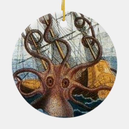 Steampunkのヴィンテージのビクトリアンで巨大なKrakenのタコ セラミックオーナメント (裏面)