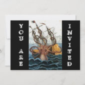 Steampunkのヴィンテージのビクトリア時代の人| Krakenのタコ 招待状 (正面)