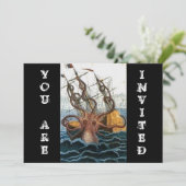 Steampunkのヴィンテージのビクトリア時代の人| Krakenのタコ 招待状 (スタンド正面)