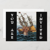 Steampunkのヴィンテージのビクトリア時代の人| Krakenのタコ 招待状 (正面/裏面)