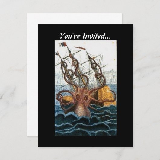 Steampunkのヴィンテージのビクトリア時代の人| Kraken巨人のタコ 招待状 (正面/裏面)