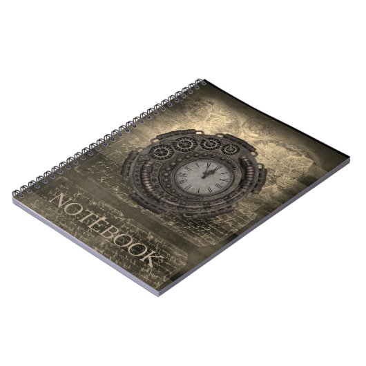Steampunkのヴィンテージの時計の時計のノート ノートブック (左側)