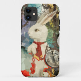 Steampunkの不思議の国の白のウサギ iPhone 11 ケース