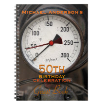 Steampunkの古い圧力計の第50誕生日の来客名簿