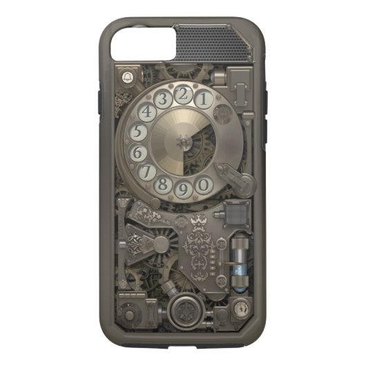 Steampunkの回転式金属のダイヤル式電話。 場合 Case-Mate iPhoneケース (裏面)