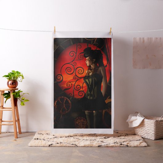 Steampunkの夜のすばらしいsteampunkの女性 ファブリック (インサイチュ)