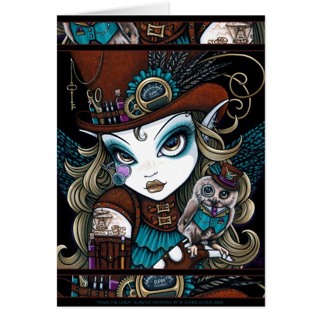 Steampunkの天使のフクロウのよく知られた宝石の妖精の芸術 (正面)