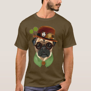 Steampunkの山高帽が付いているパグ Tシャツ