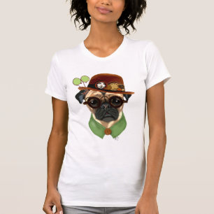 Steampunkの山高帽が付いているパグ Tシャツ
