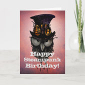 Steampunkの幸せな誕生日! -おもしろいで気難しいフクロウ カード (正面)