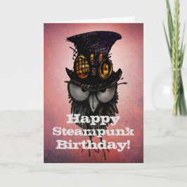 Steampunkの幸せな誕生日! -おもしろいで気難しいフクロウ カード