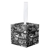 steampunkの引くことの機械類の漫画のメカニズムパターン キューブオーナメント (正面アングル)