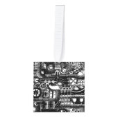 steampunkの引くことの機械類の漫画のメカニズムパターン キューブオーナメント (正面)