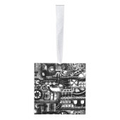 steampunkの引くことの機械類の漫画のメカニズムパターン キューブオーナメント (右)