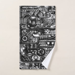 steampunkの引くことの機械類の漫画のメカニズムパターン ハンドタオル