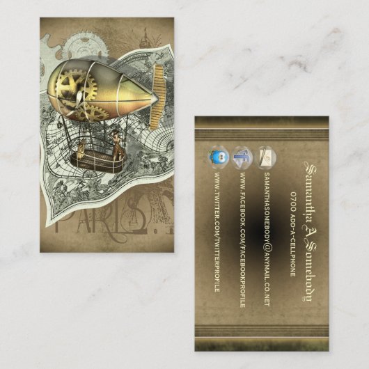 Steampunkの操縦出来る空気旅行のプロフィールカード 名刺 (正面/裏面)