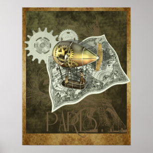 Steampunkの操縦出来る空気旅行の壁のプリント ポスター