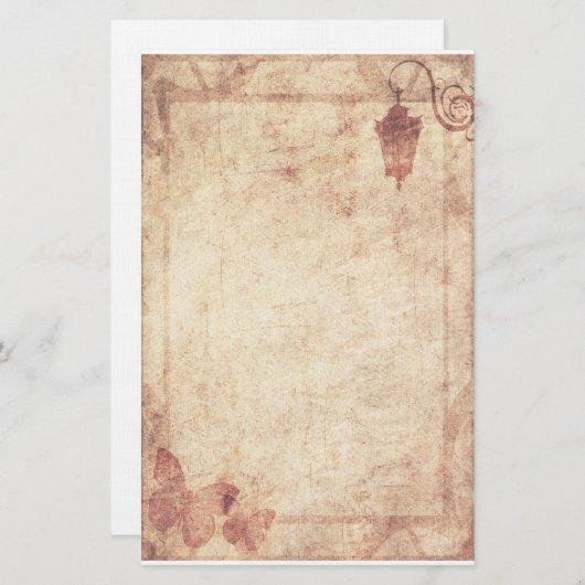 Steampunkの文房具-街灯柱および蝶 便箋 (正面/裏面)