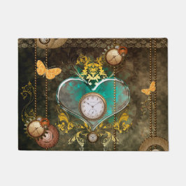 Steampunkの時計とのすばらしいハート ドアマット