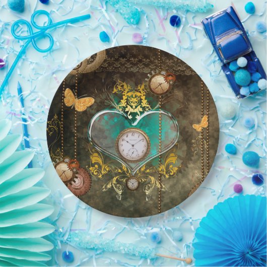 Steampunkの時計とのすばらしいハート ペーパープレート (パーティー)