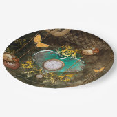 Steampunkの時計とのすばらしいハート ペーパープレート (アングル)