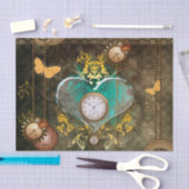 Steampunkの時計とのすばらしいハート 薄葉紙 (クラフト)