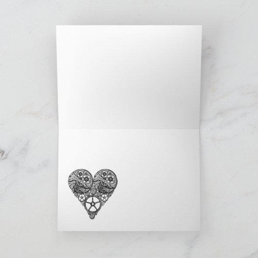 Steampunkの時計の仕事およびギアのハート シーズンカード (内部)