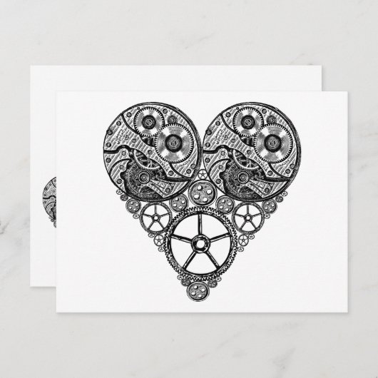 Steampunkの時計の仕事およびギアのハート ポストカード (正面/裏面)