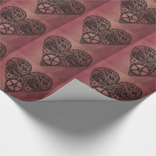 Steampunkの時計の仕事およびギアのハート ラッピングペーパー (角)