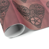 Steampunkの時計の仕事およびギアのハート ラッピングペーパー (ロールコーナー)