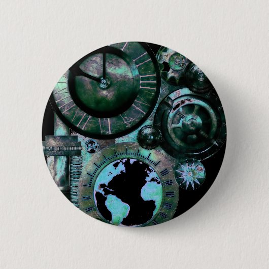 Steampunkの時計 缶バッジ (正面)