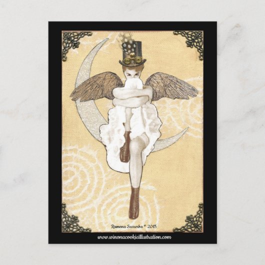 Steampunkの月の郵便はがき ポストカード (正面)