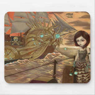 Steampunkの海賊: 海上日没のマウスパッド マウスパッド