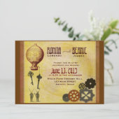 Steampunkの熱気の気球の結婚式のテンプレート 招待状 (スタンド正面)