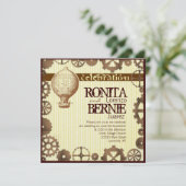 Steampunkの熱気の気球の結婚式のテンプレート 招待状 (スタンド正面)