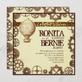 Steampunkの熱気の気球の結婚式のテンプレート 招待状 (正面/裏面)