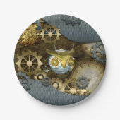 Steampunkの素晴らしい 機械フクロウ ペーパープレート (正面)