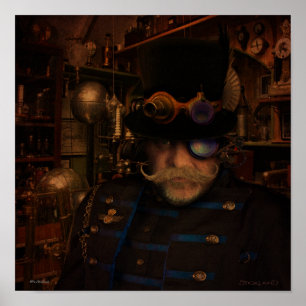 Steampunkの芸術-ショーンファンタジーの発明家の大尉 ポスター