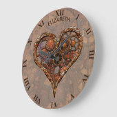 Steampunkの金属のギアからの錆ついたヴィンテージのハート ラージ壁時計 (傾斜)