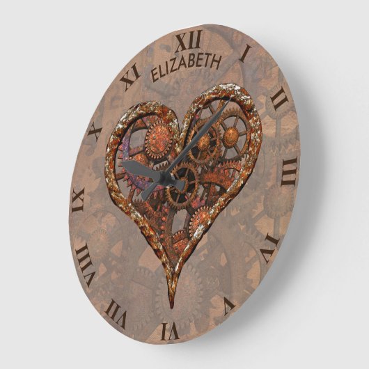 Steampunkの金属のギアからの錆ついたヴィンテージのハート ラージ壁時計 (傾斜)