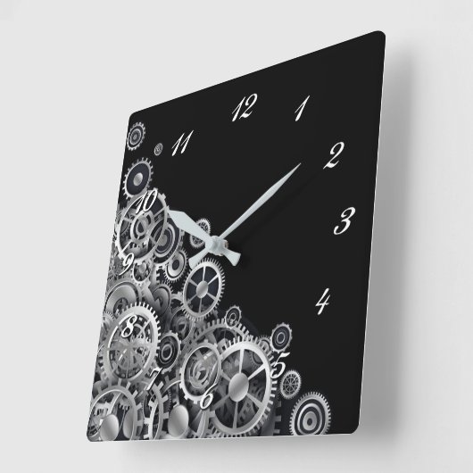 Steampunkの銀製のギアの正方形の柱時計 スクエア壁時計 (傾斜)