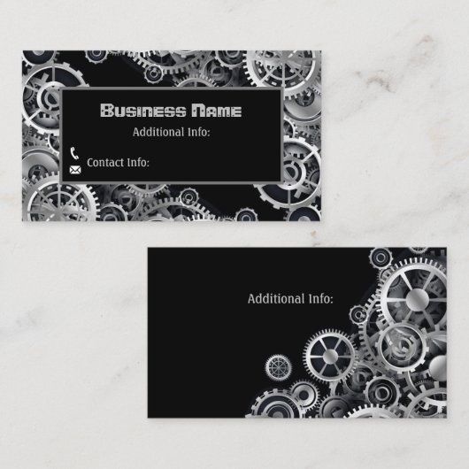 Steampunkの銀製のギア3 名刺 (正面/裏面)