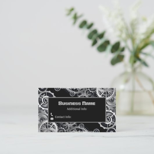 Steampunkの銀製のギア3 名刺 (スタンド正面)