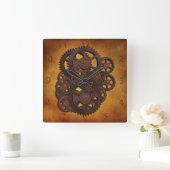 Steampunkの錆ついたギア スクエア壁時計 (ホーム)