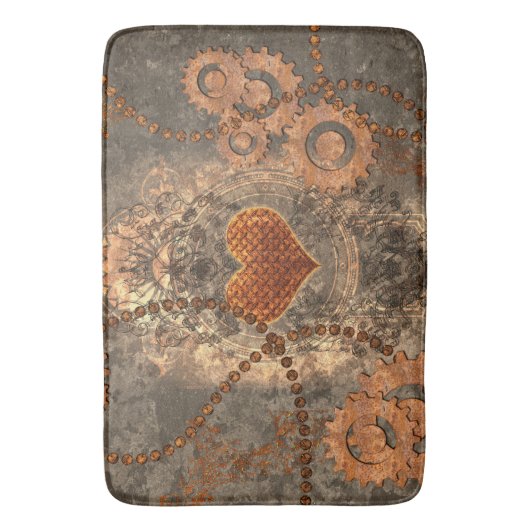 Steampunkの錆ついた金属から成っているすばらしいハート バスマット (正面縦)