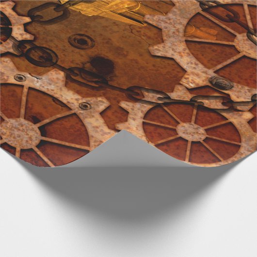 Steampunkの錆ついた金属のギア ラッピングペーパー (角)