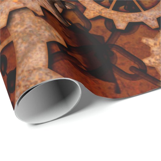 Steampunkの錆ついた金属のギア ラッピングペーパー (ロールコーナー)