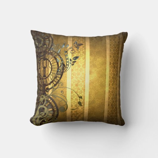 Steampunkの鎖および花模様 クッション (正面)